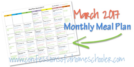 March 2017 Monthly Meal Plan