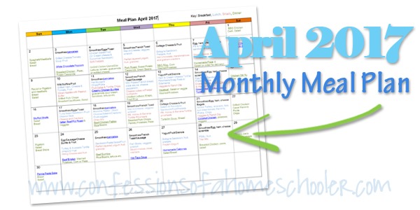 April 2017 Monthly Meal Plan