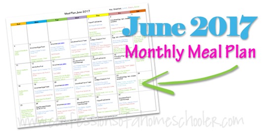 June 2017 Monthly Meal Plan