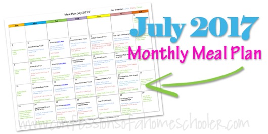 July 2017 Monthly Meal Plan