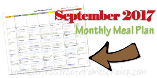 September 2017 Monthly Meal Plan