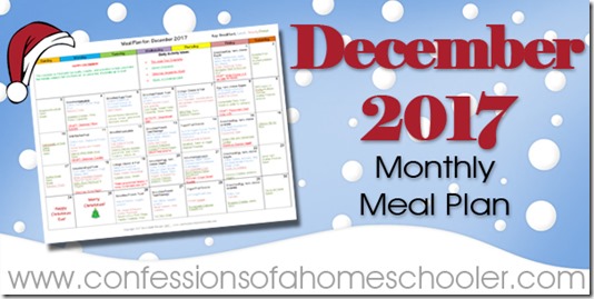 December 2017 Monthly Meal Plan