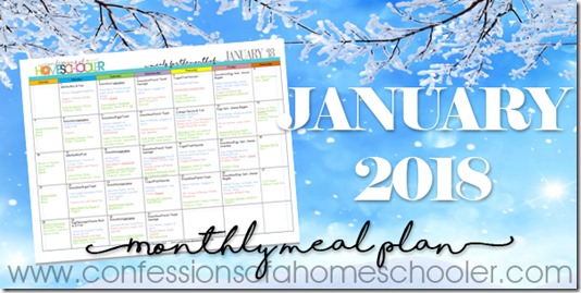 January 2018 Monthly Meal Plan