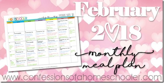 February 2018 Monthly Meal Plan