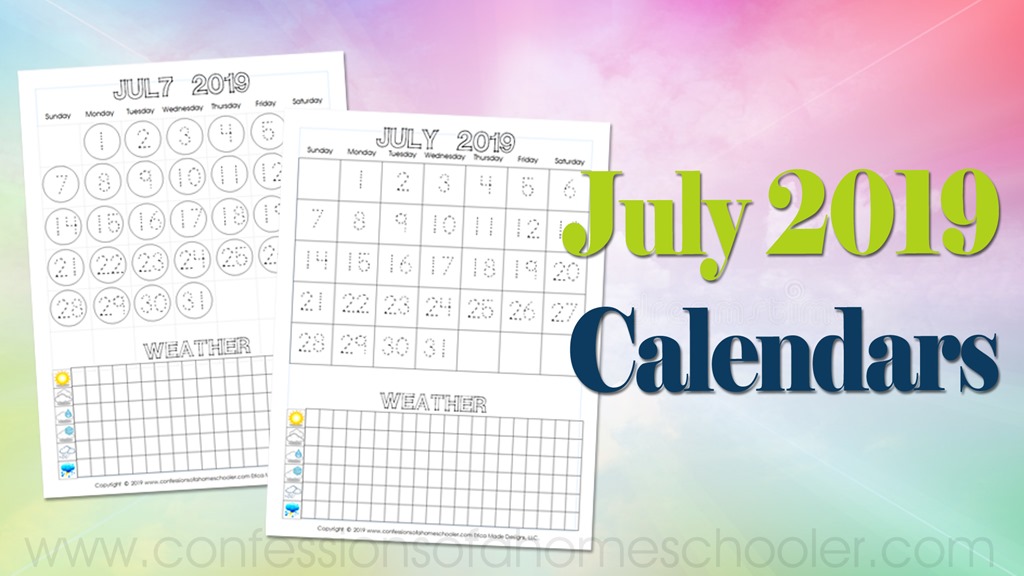 July 2019 Monthly Calendar Printable