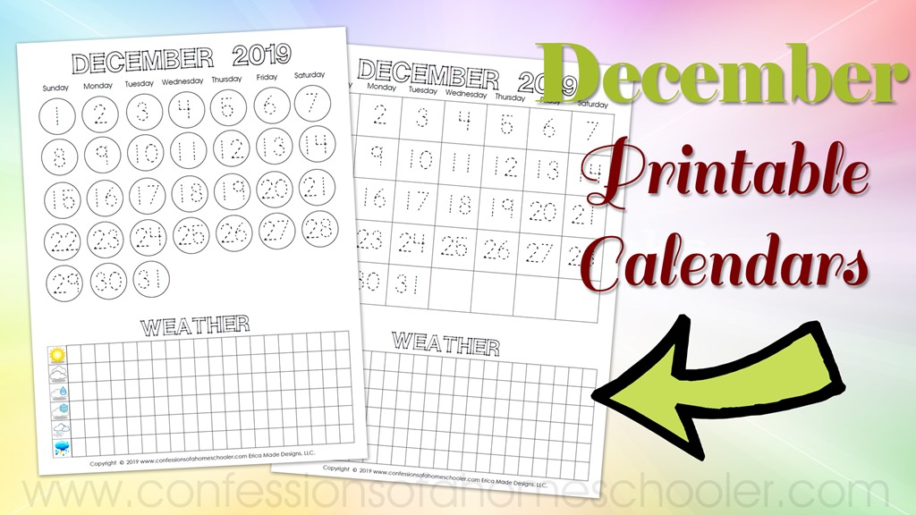 December 2019 Printable Calendars Confessions Of A Homeschooler
