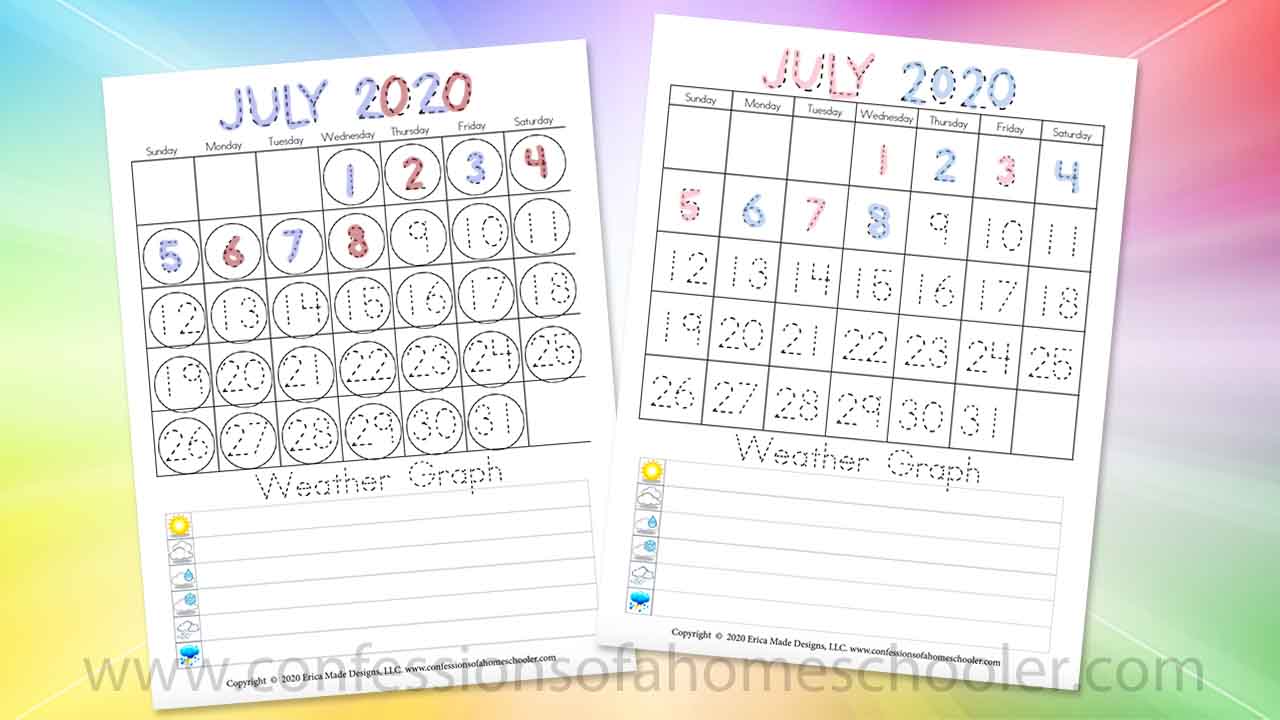 July 2020 Printable Calendars