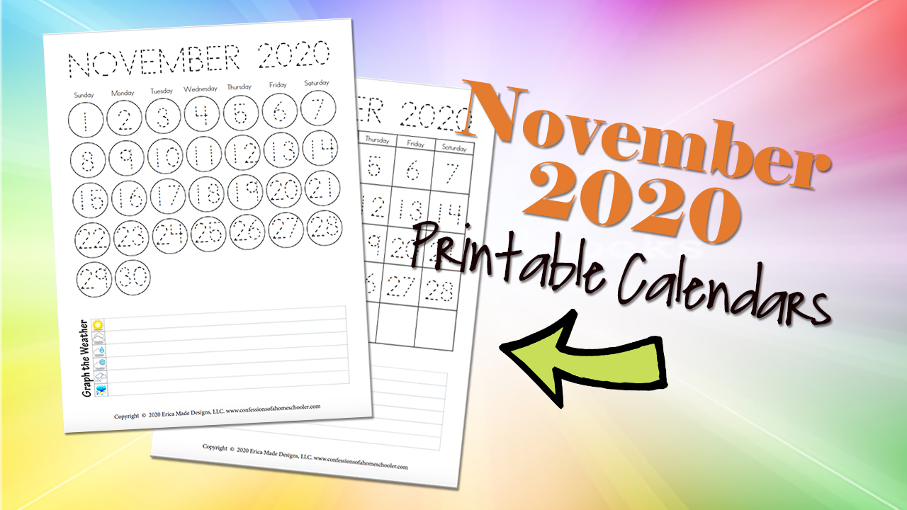 November 2020 Free Printable Calendars