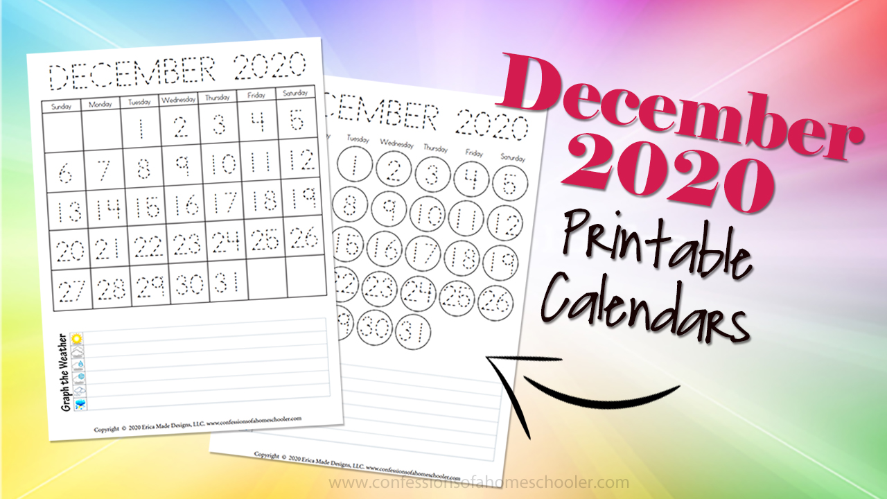 December 2020 Free Printable Calendars