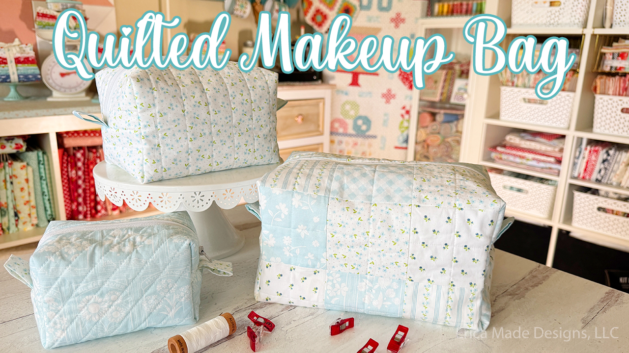 Quilty Makeup Bag on cake stand