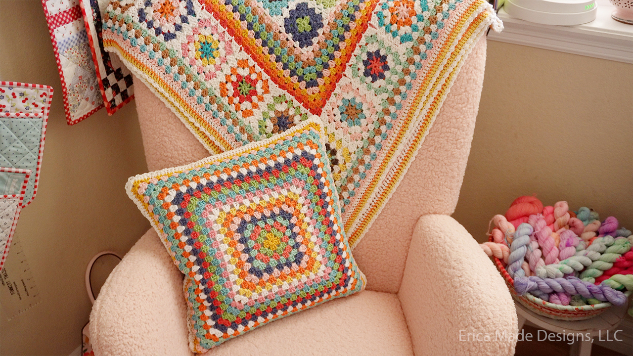 Crochet Groovy Granny Square Pillow