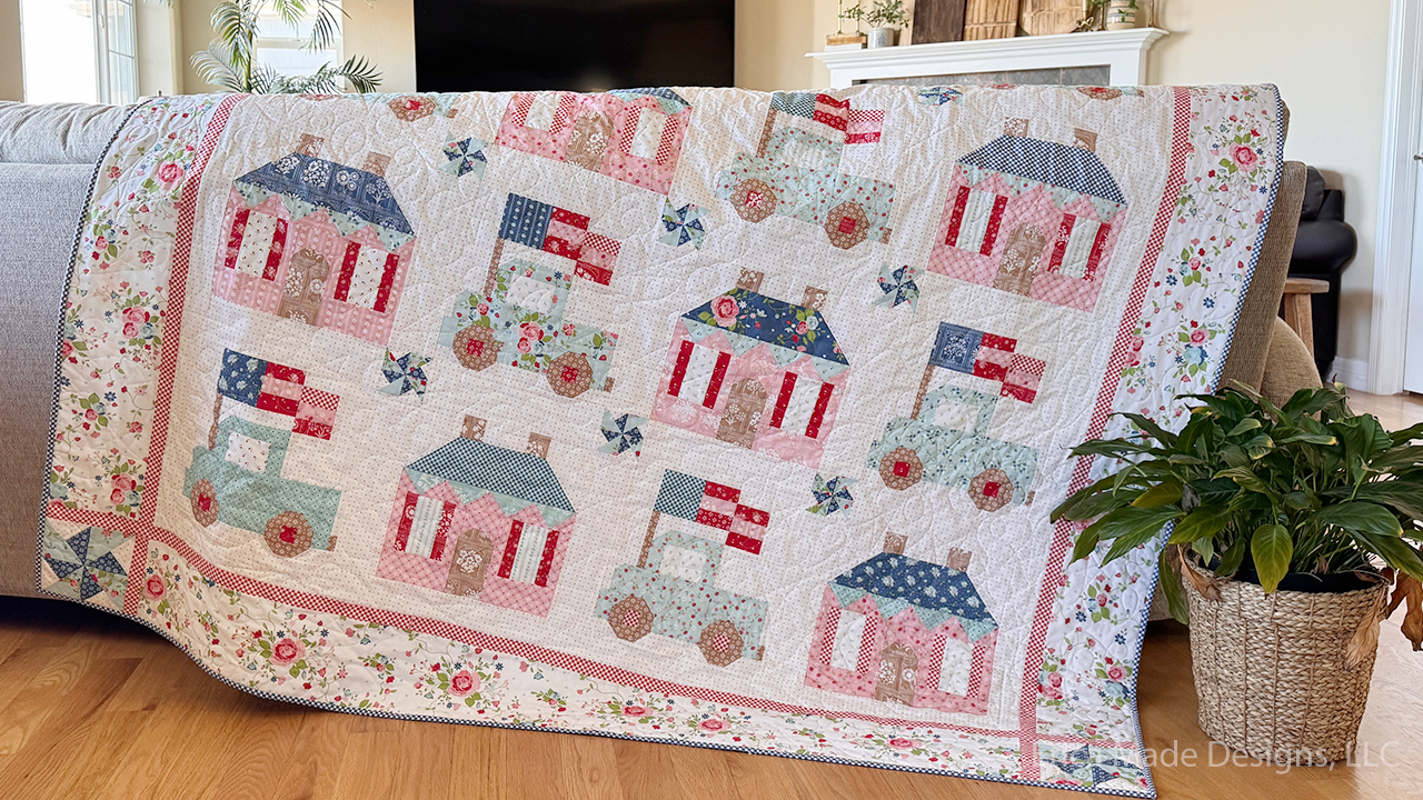Nana's Hometown Parade Quilt on Couch