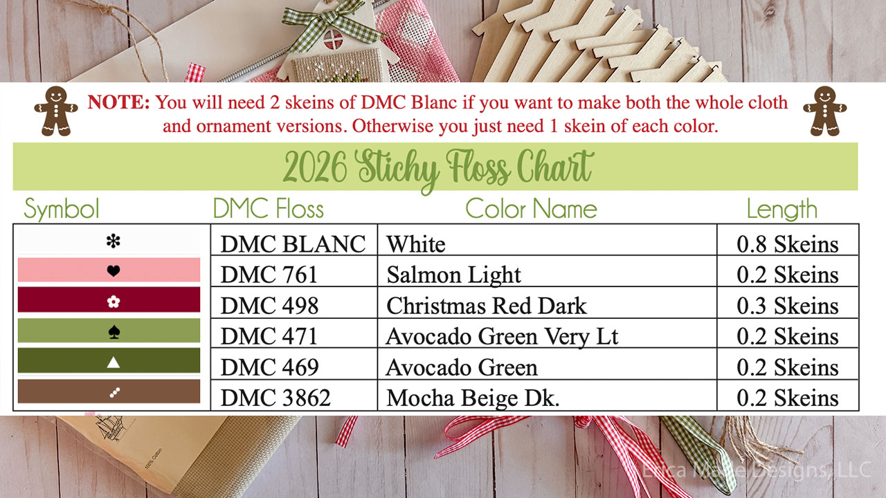 Yuletide STITCHY Ornaments Cross Stitch floss chart